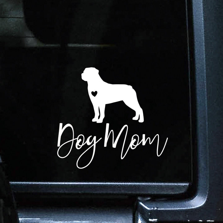 DOG MOM Auto Decal | Over 400 Breeds Available | Permanent Outdoor Vinyl | 4"x4" | White Matte Car Decal | Rottweiler