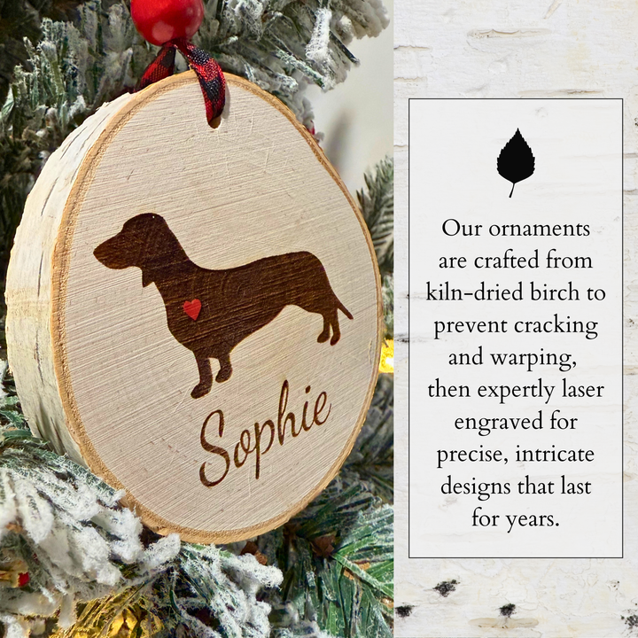Personalized Dog Ornament – Laser Engraved Birch Wood with Dog Silhouette & Name