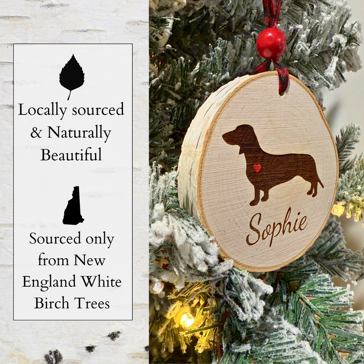 Personalized Dog Ornament – Laser Engraved Birch Wood with Dog Silhouette & Name