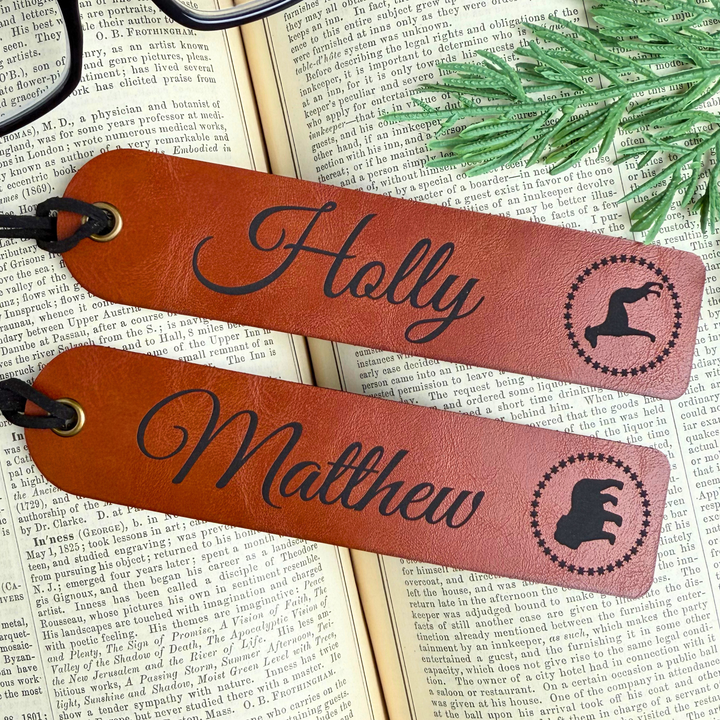 Personalized Leatherette Bookmark with Script Name & Dog Breed