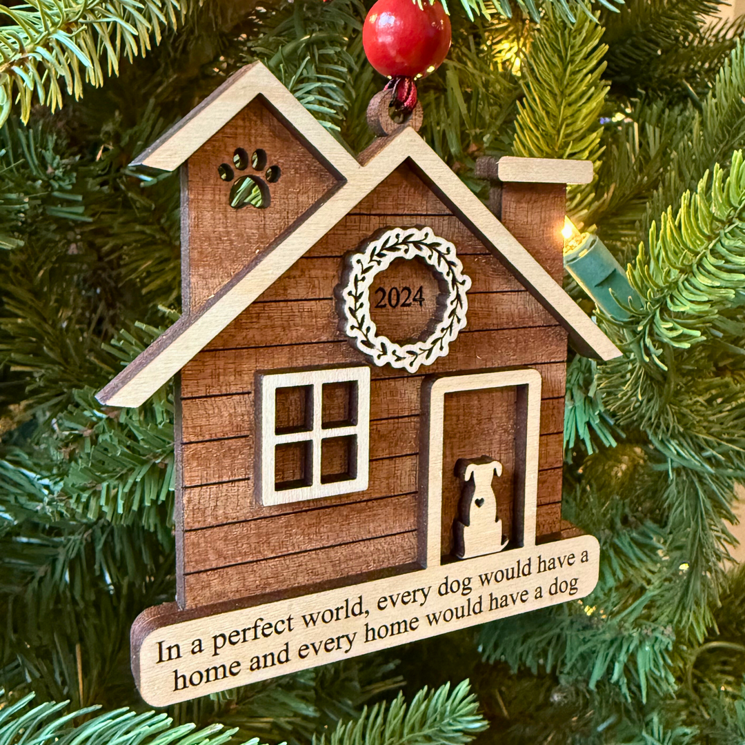 Custom Wood House with Dog Ornament