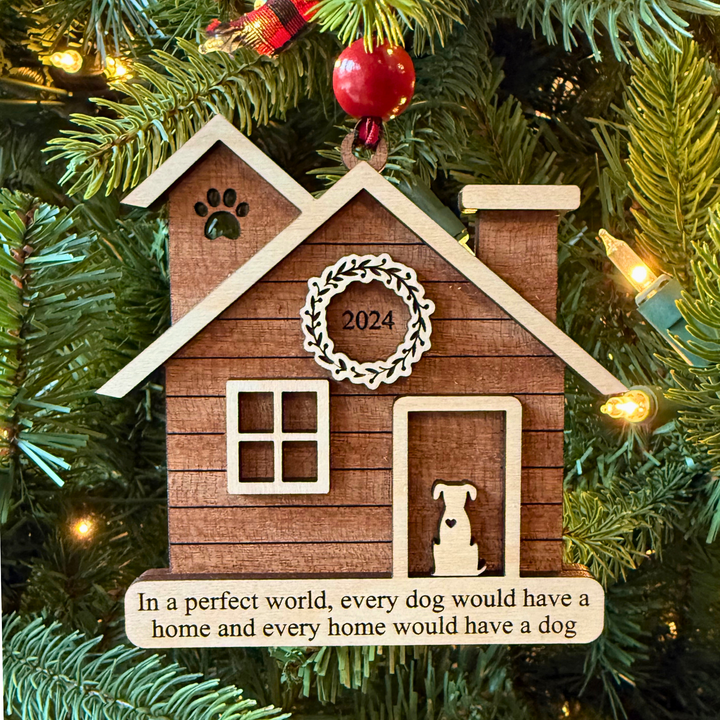 Custom Wood House with Dog Ornament