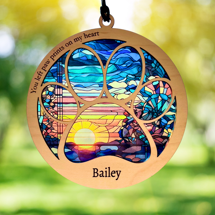 Pet Memorial Suncatcher, Paw Design - Sunrise