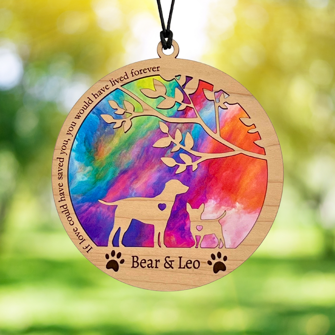 Dog Memorial Suncatcher - Multiple Dogs - Rainbow Swirl