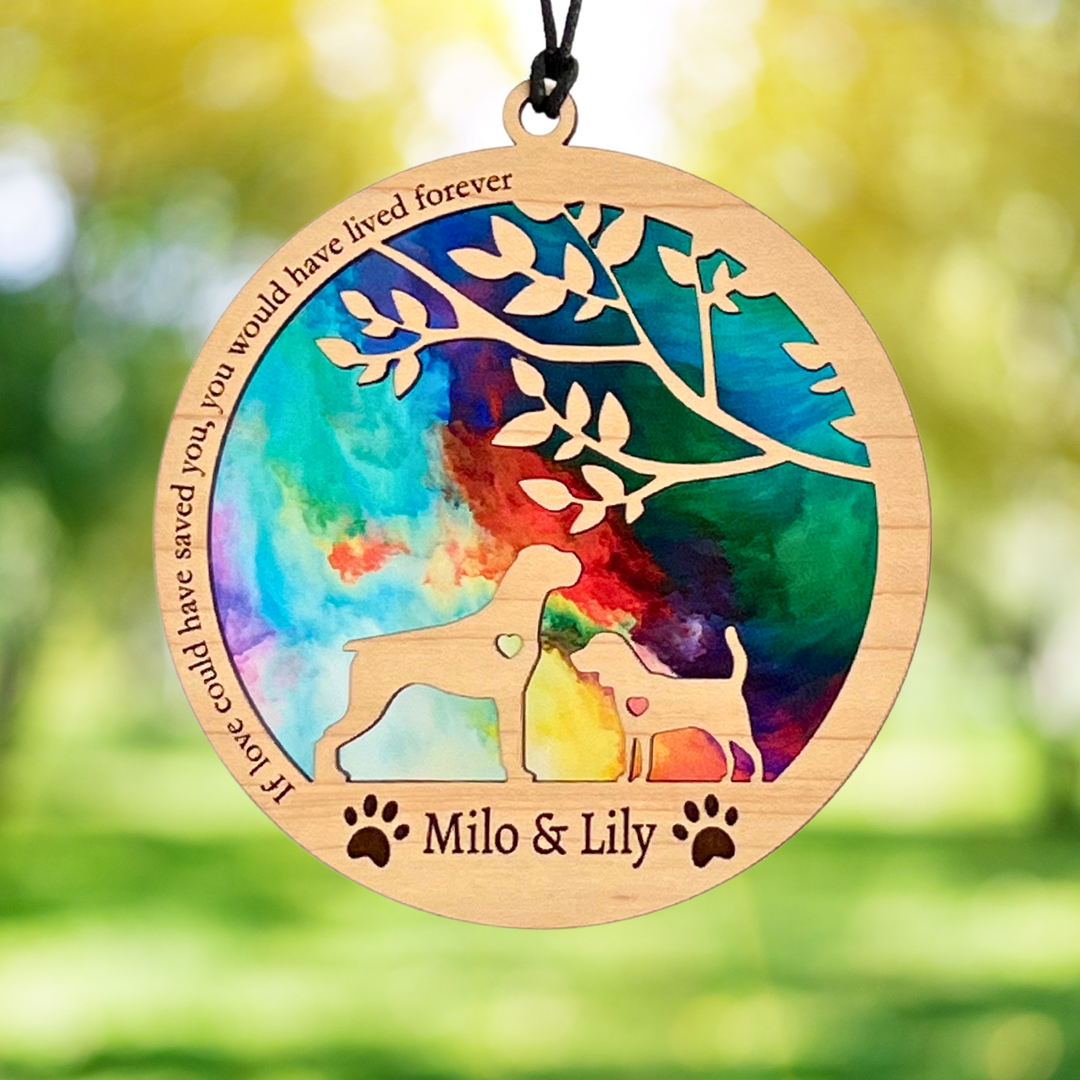 Dog Memorial Suncatcher - Multiple Dogs - Rainbow Swirl