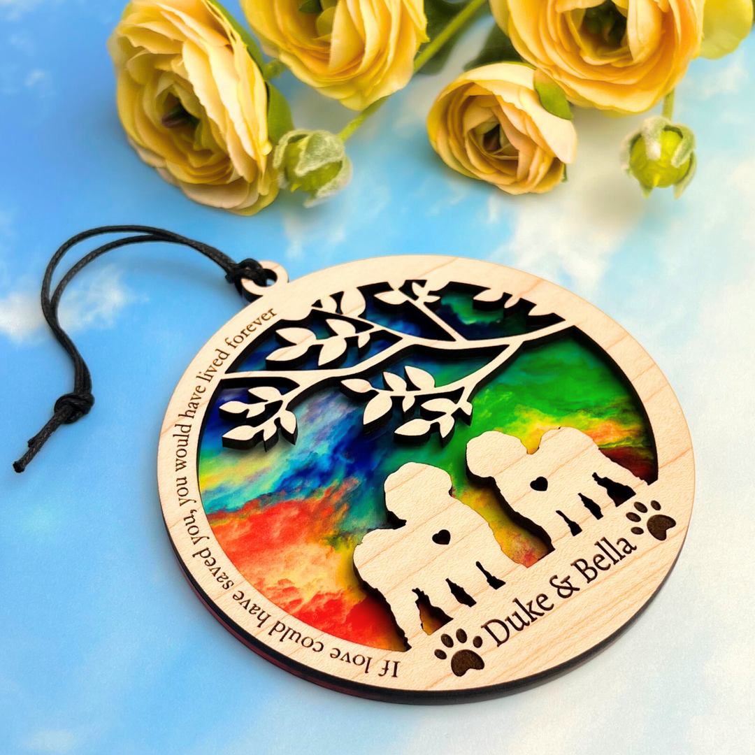 Dog Memorial Suncatcher - Multiple Dogs - Rainbow Swirl