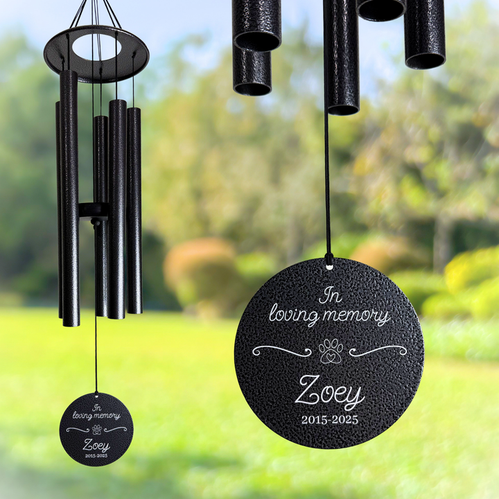 Personalized Pet Memorial Wind Chime 30” | Laser Engraved Double-Sided “Pawprints on My Heart” Sympathy Gift