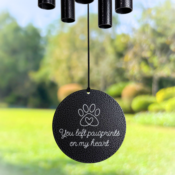 Personalized Pet Memorial Wind Chime 30” | Laser Engraved Double-Sided “Pawprints on My Heart” Sympathy Gift