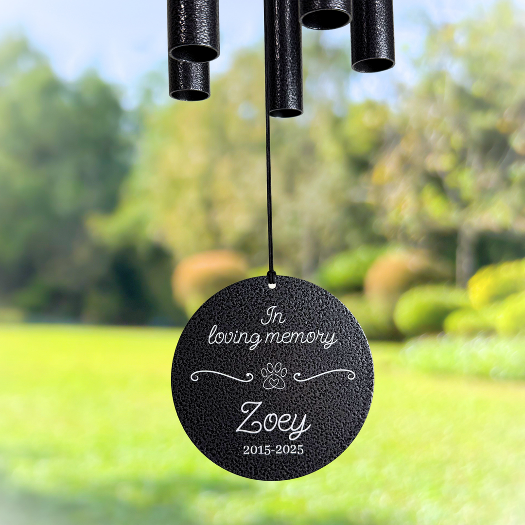Personalized Pet Memorial Wind Chime 30” | Laser Engraved Double-Sided “Pawprints on My Heart” Sympathy Gift