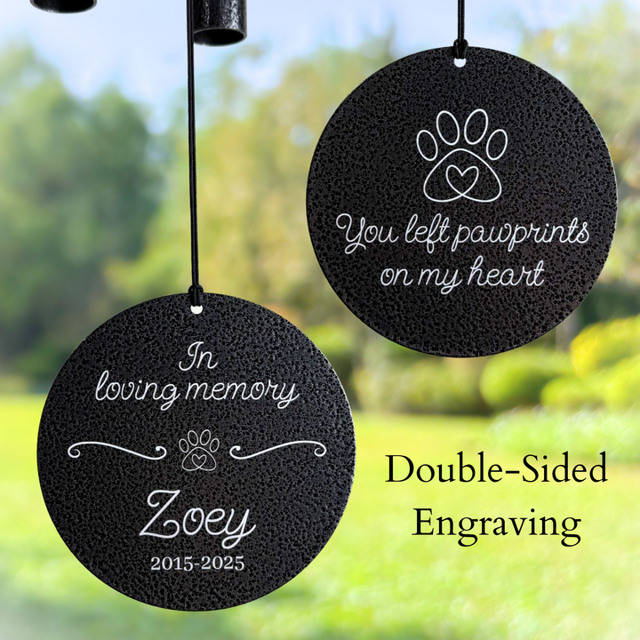 Personalized Pet Memorial Wind Chime 30” | Laser Engraved Double-Sided “Pawprints on My Heart” Sympathy Gift