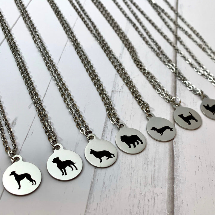 Italian Greyhound Necklace | Simple Silhouette | Charm Style on 18" Chain | Stainless Steel | Laser Engraved