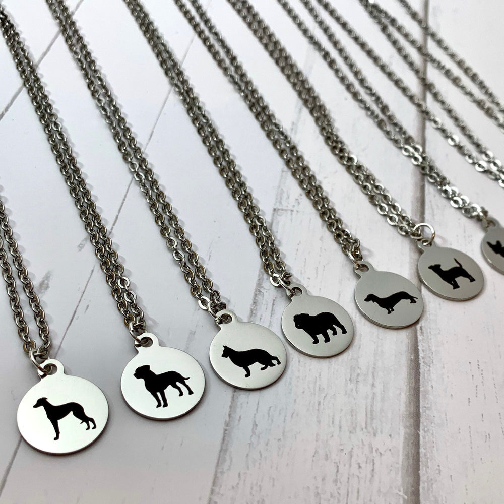 German Shorthair Pointer Necklace | Simple Silhouette | Charm Style on 18" Chain | Stainless Steel | Laser Engraved