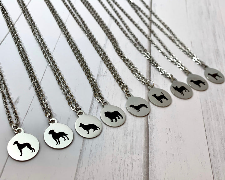 Doberman Pinscher Necklace | Simple Silhouette | Charm Style on 18" Chain | Stainless Steel | Laser Engraved