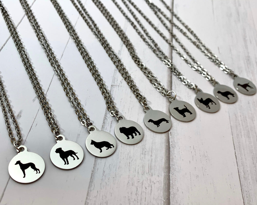 Golden Retriever Necklace | Simple Silhouette | Charm Style on 18" Chain | Stainless Steel | Laser Engraved