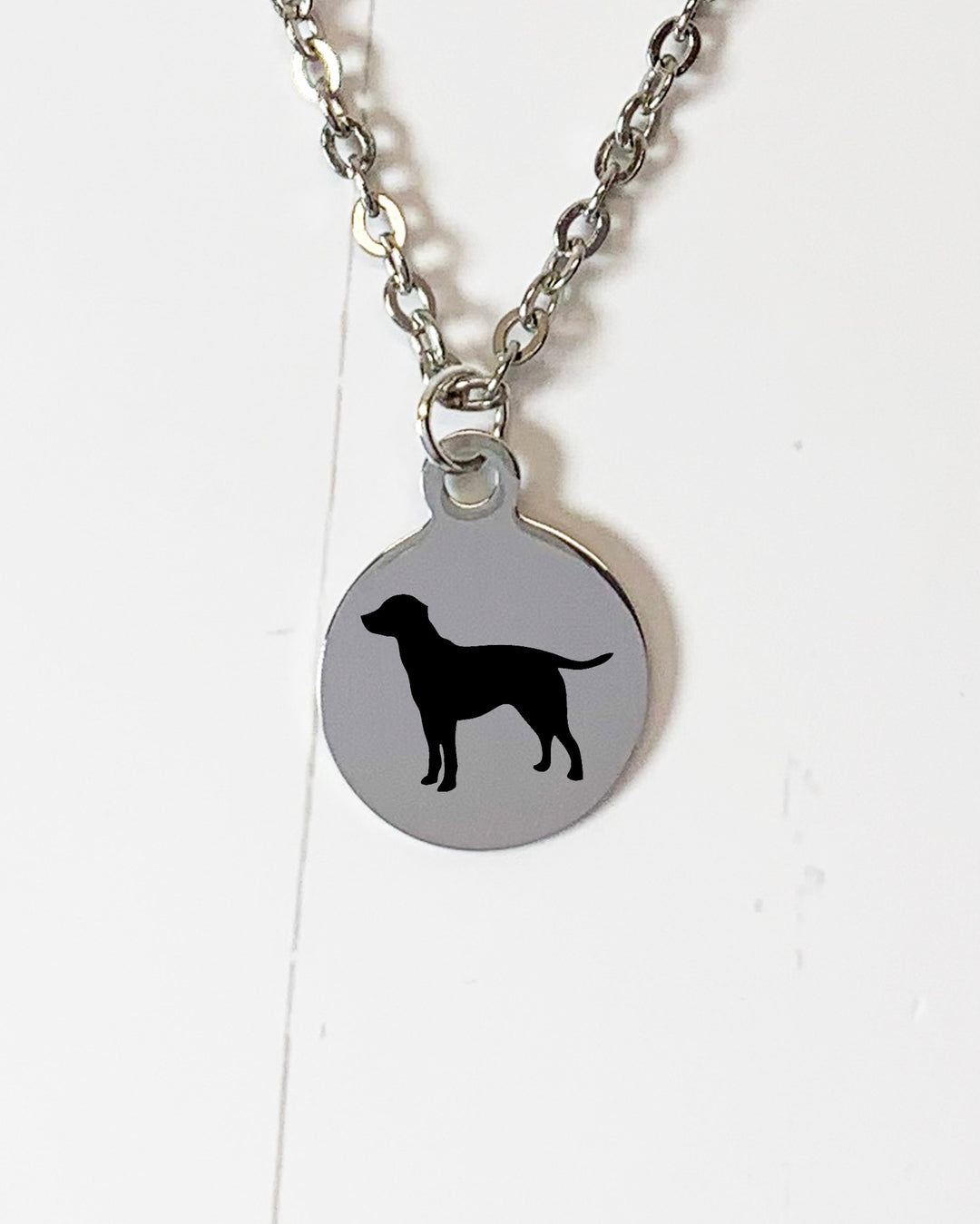 Labrador Retriever Necklace | Simple Silhouette | Charm Style on 18" Chain | Stainless Steel | Laser Engraved
