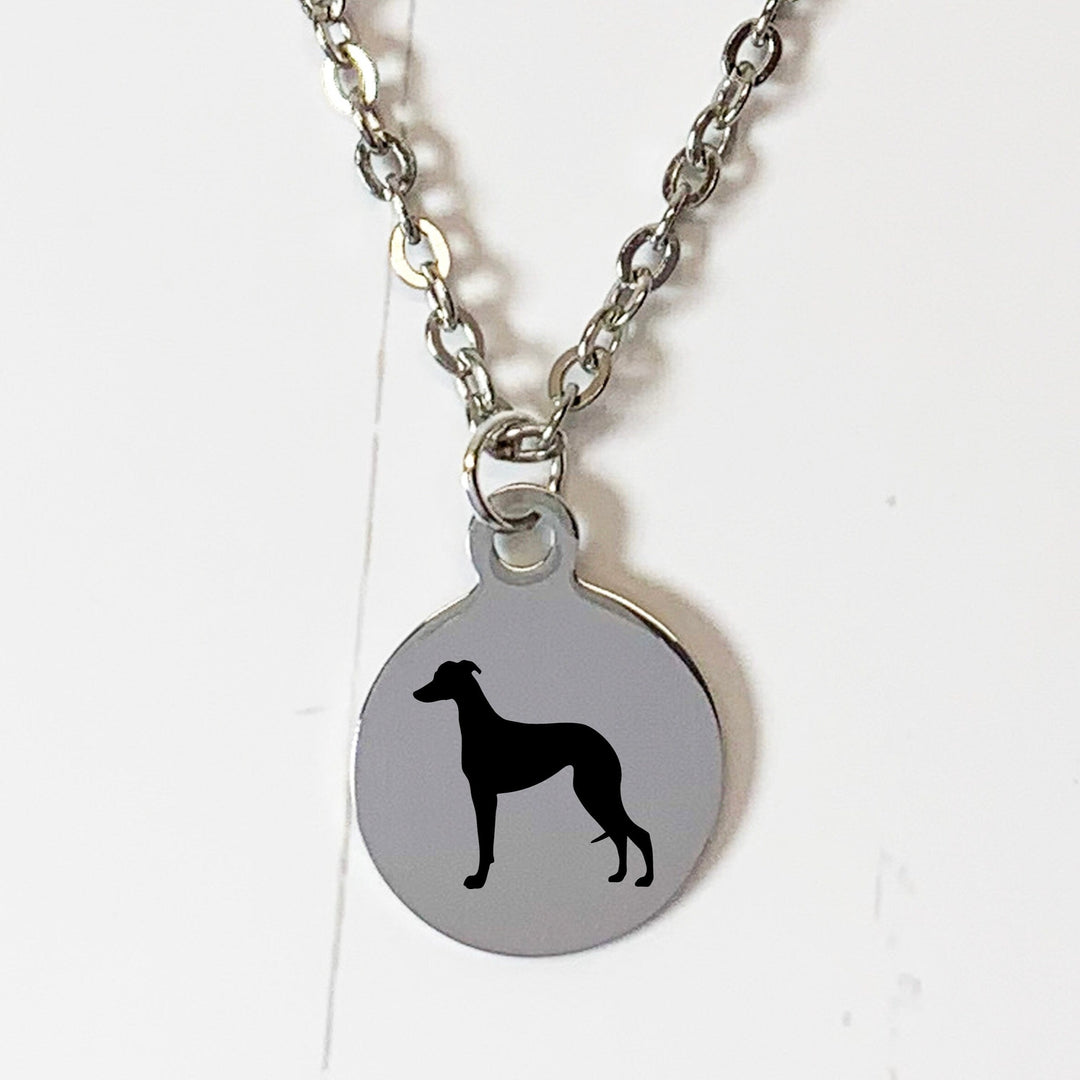 Italian Greyhound Necklace | Simple Silhouette | Charm Style on 18" Chain | Stainless Steel | Laser Engraved