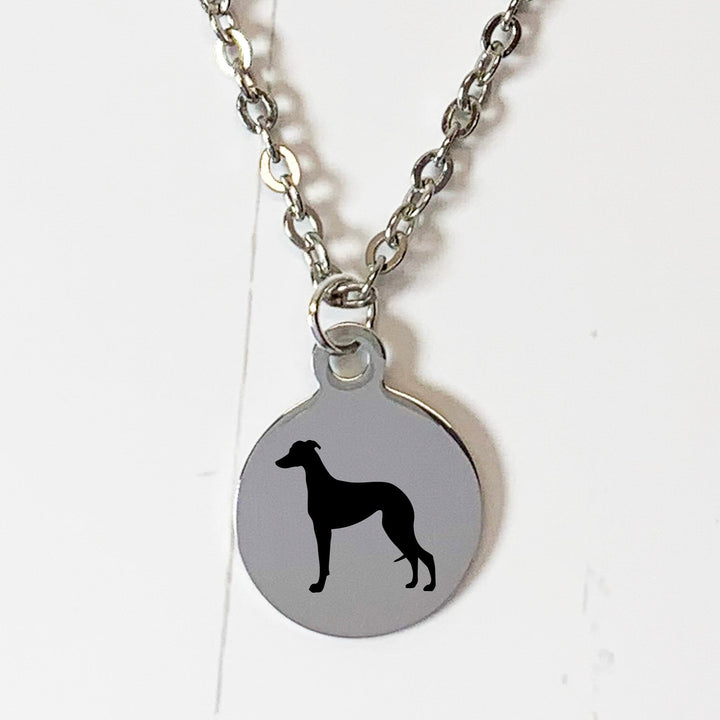 Italian Greyhound Necklace | Simple Silhouette | Charm Style on 18" Chain | Stainless Steel | Laser Engraved