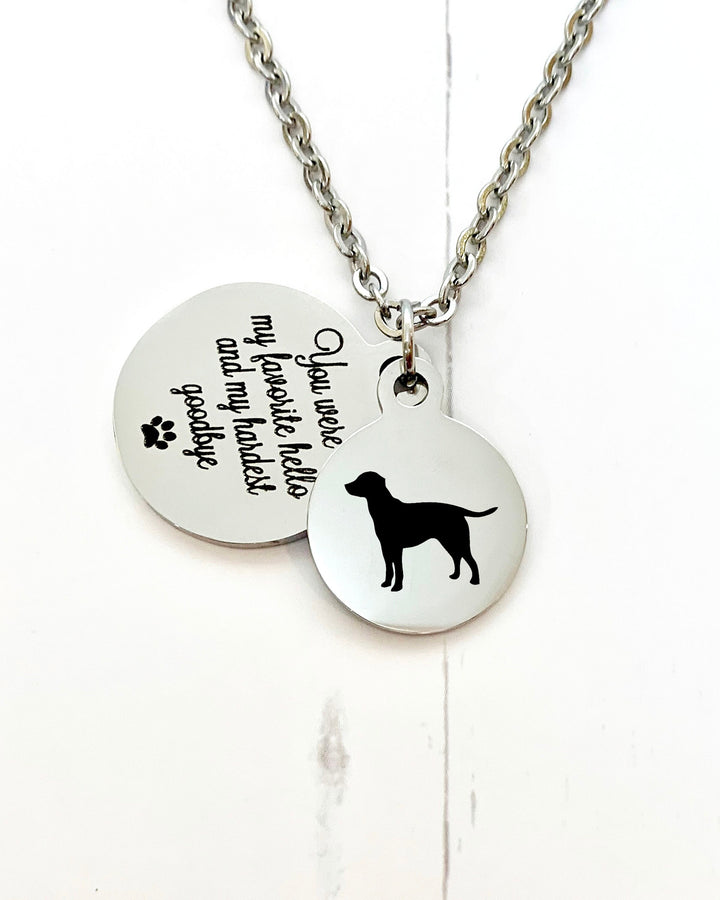 Labrador Retriever Necklace | Breed Silhouette and Quote Charm "You were my favorite hello and my hardest goodbye" | Pet Loss
