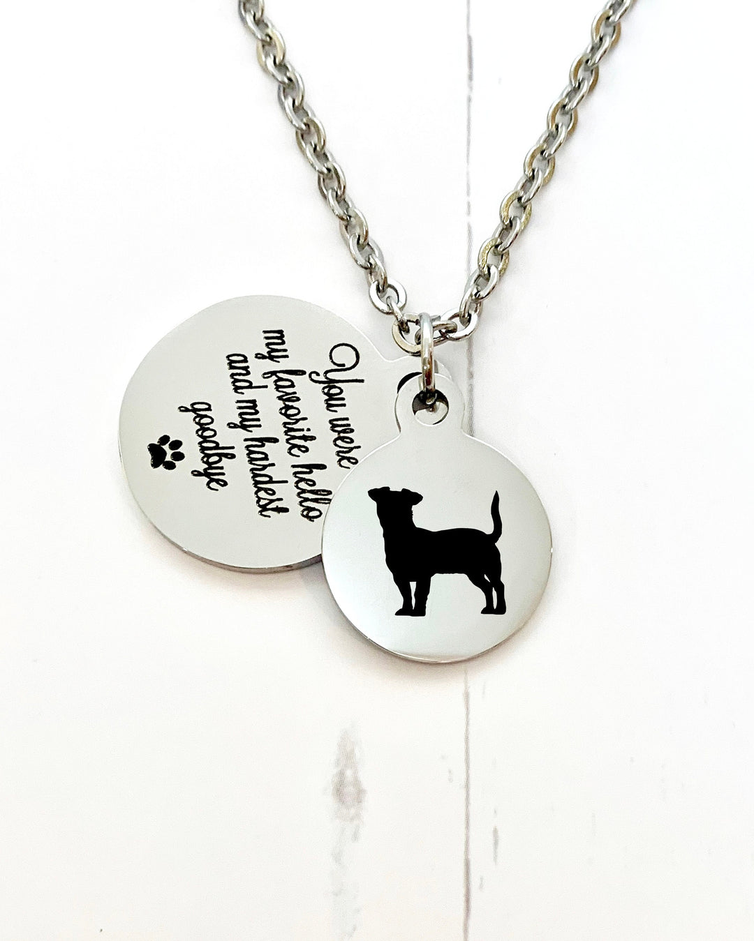 Jack Russell Memorial Necklace | Breed Silhouette and Quote Charm "You were my favorite hello and my hardest goodbye" | Pet Loss