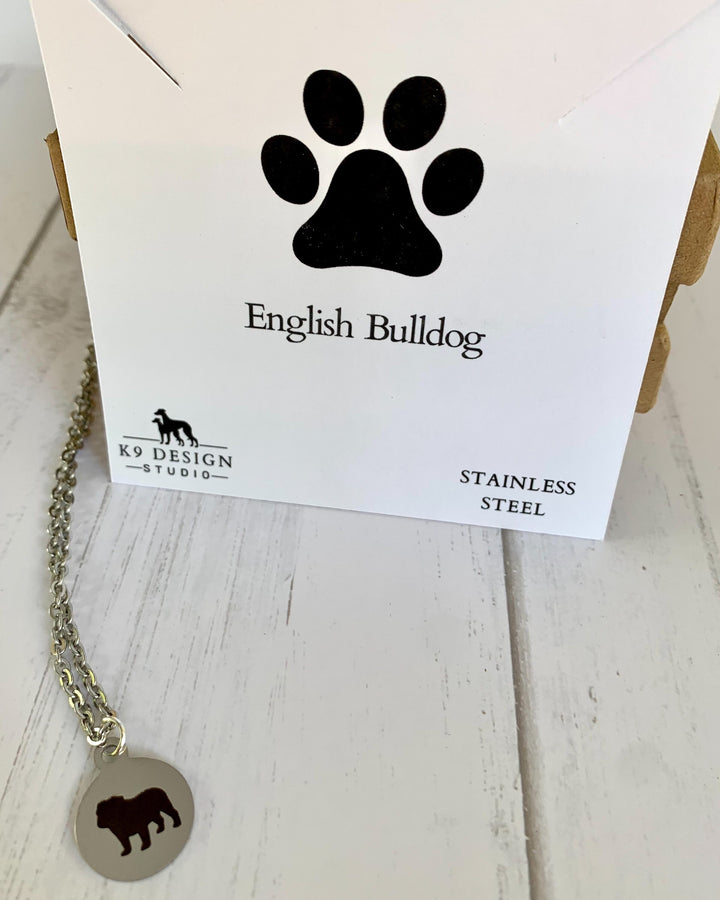 English Bulldog Necklace | Simple Charm Style on 18" necklace | Stainless Steel