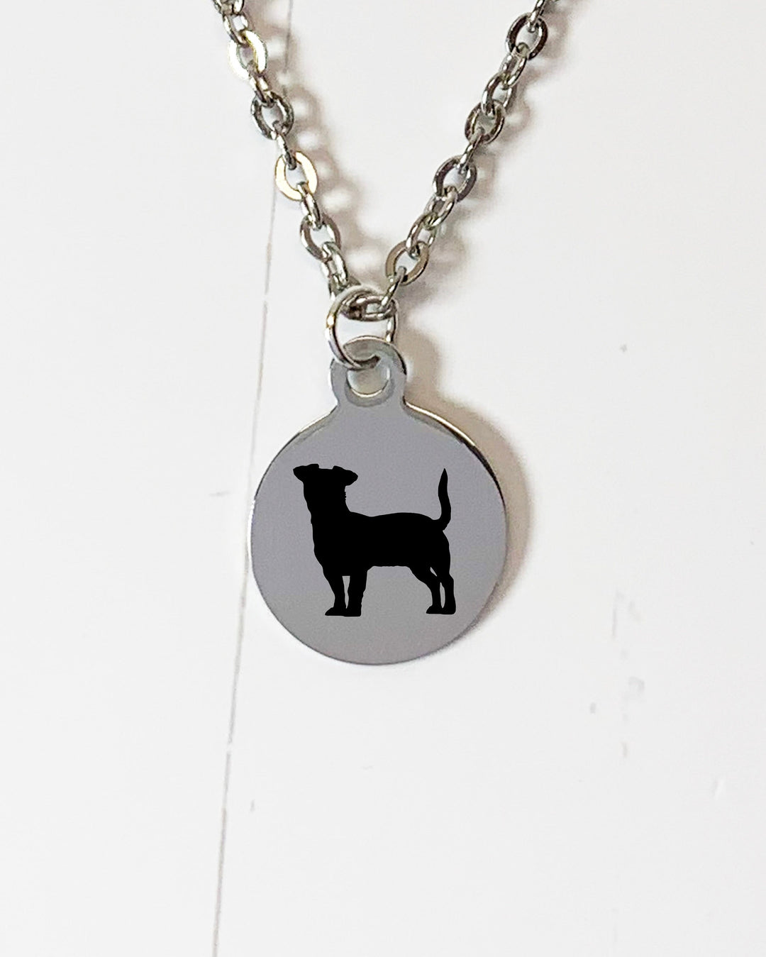 Jack Russell Necklace | Simple Silhouette | Charm Style on 18" Chain | Stainless Steel | Laser Engraved
