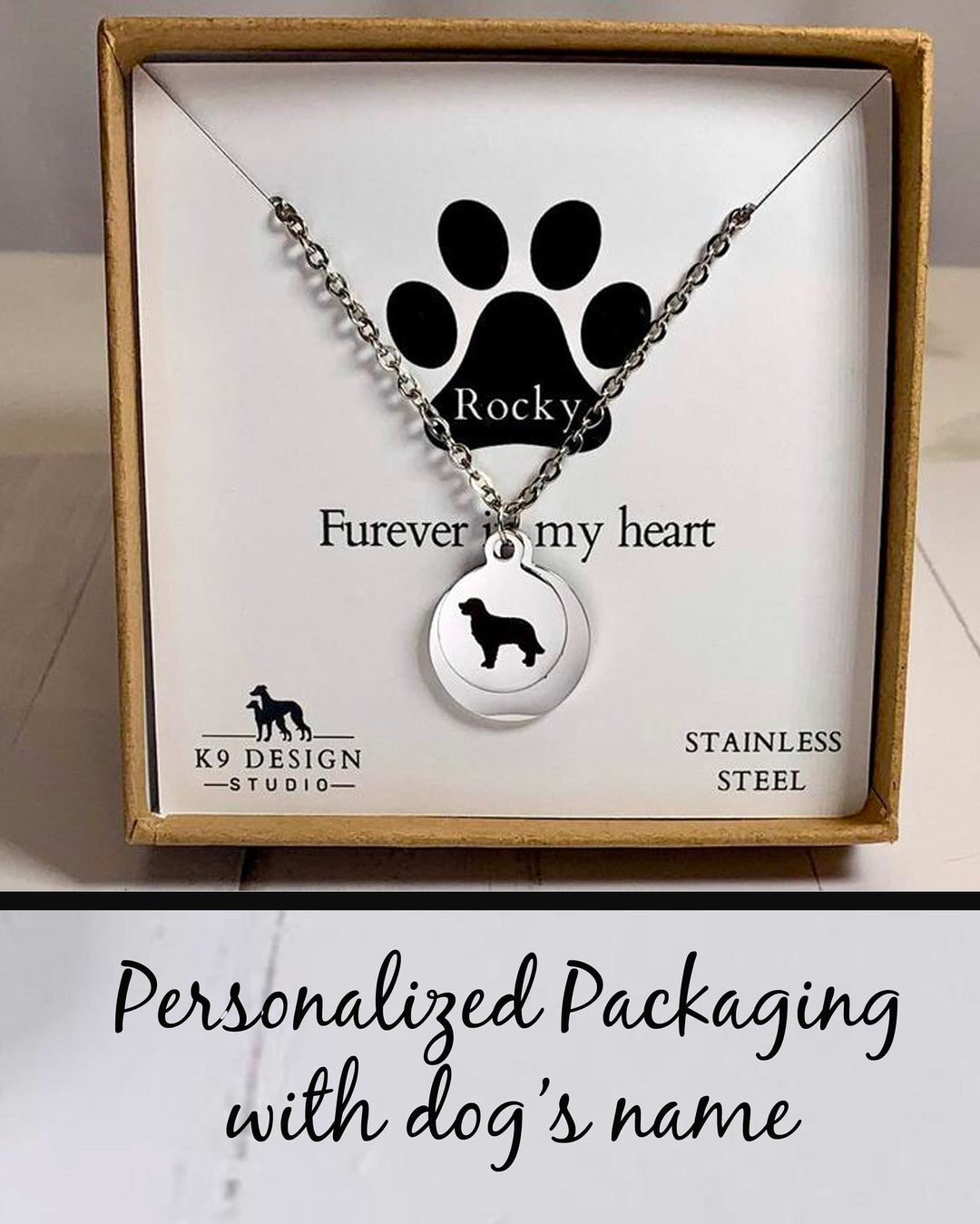 Labrador Memorial Necklace | Breed Silhouette and Quote Charm "Furever In My Heart" | Personalized Packaging | Pet Loss | In Memory