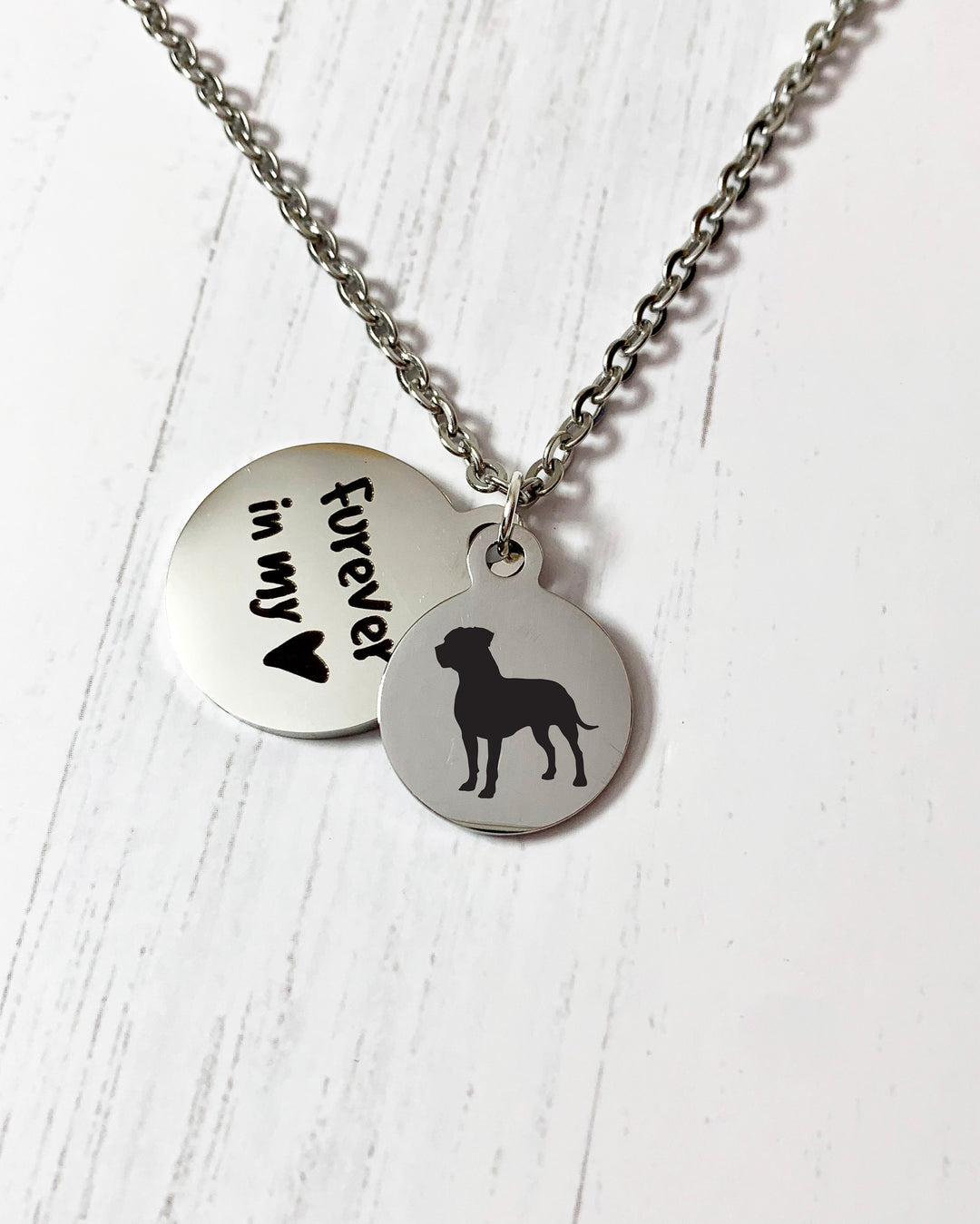 Pit Bull Memorial Necklace | Breed Silhouette and Quote Charm "Furever In My Heart" | Personalized Packaging | Pet Loss | In Memory