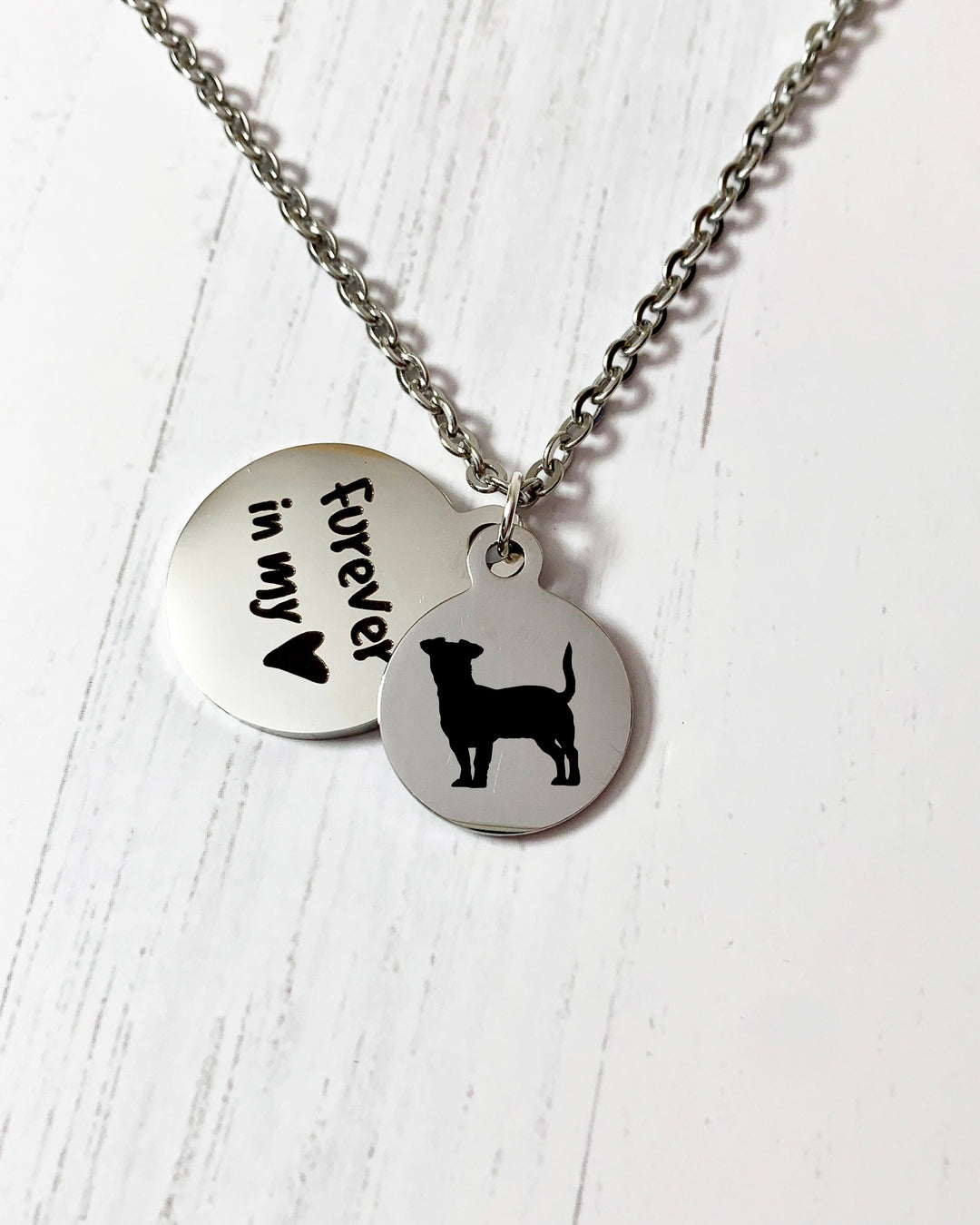 Jack Russell Terrier Necklace | Breed Silhouette and Quote Charm "Furever In My Heart" | Personalized Packaging | Pet Loss | In Memory