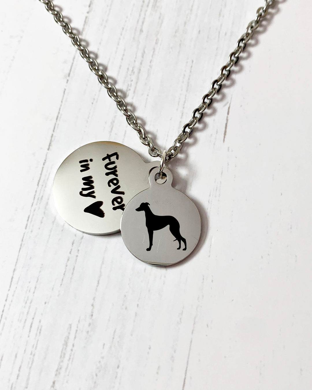 Italian Greyhound Necklace | Breed Silhouette and Quote Charm "Furever In My Heart" | Personalized Packaging | Pet Loss | In Memory