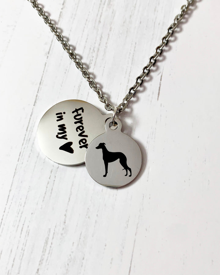 Italian Greyhound Necklace | Breed Silhouette and Quote Charm "Furever In My Heart" | Personalized Packaging | Pet Loss | In Memory
