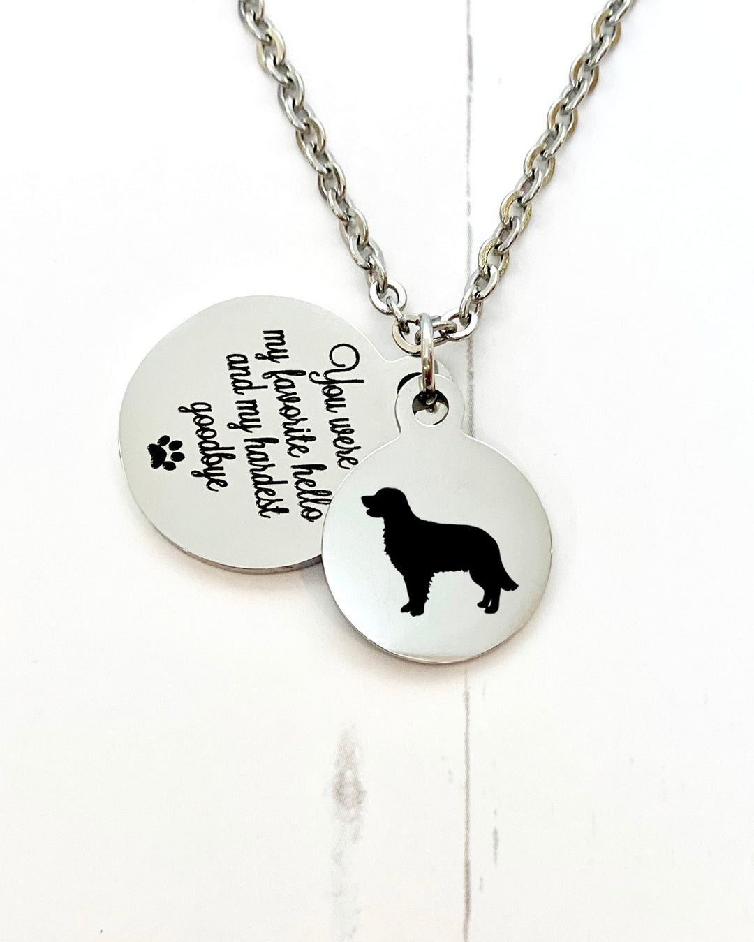 Golden Retriever Memorial Necklace | Breed Silhouette and Quote Charm "You were my favorite hello and my hardest goodbye" | Pet Loss