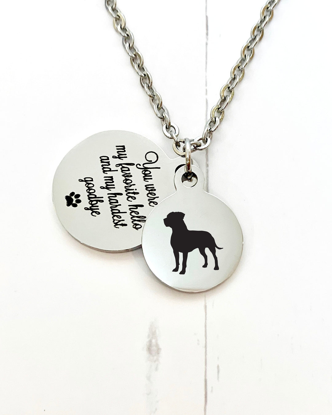 Pit Bull Memorial Necklace | Breed Silhouette and Quote Charm "You were my favorite hello and my hardest goodbye" | Pet Loss