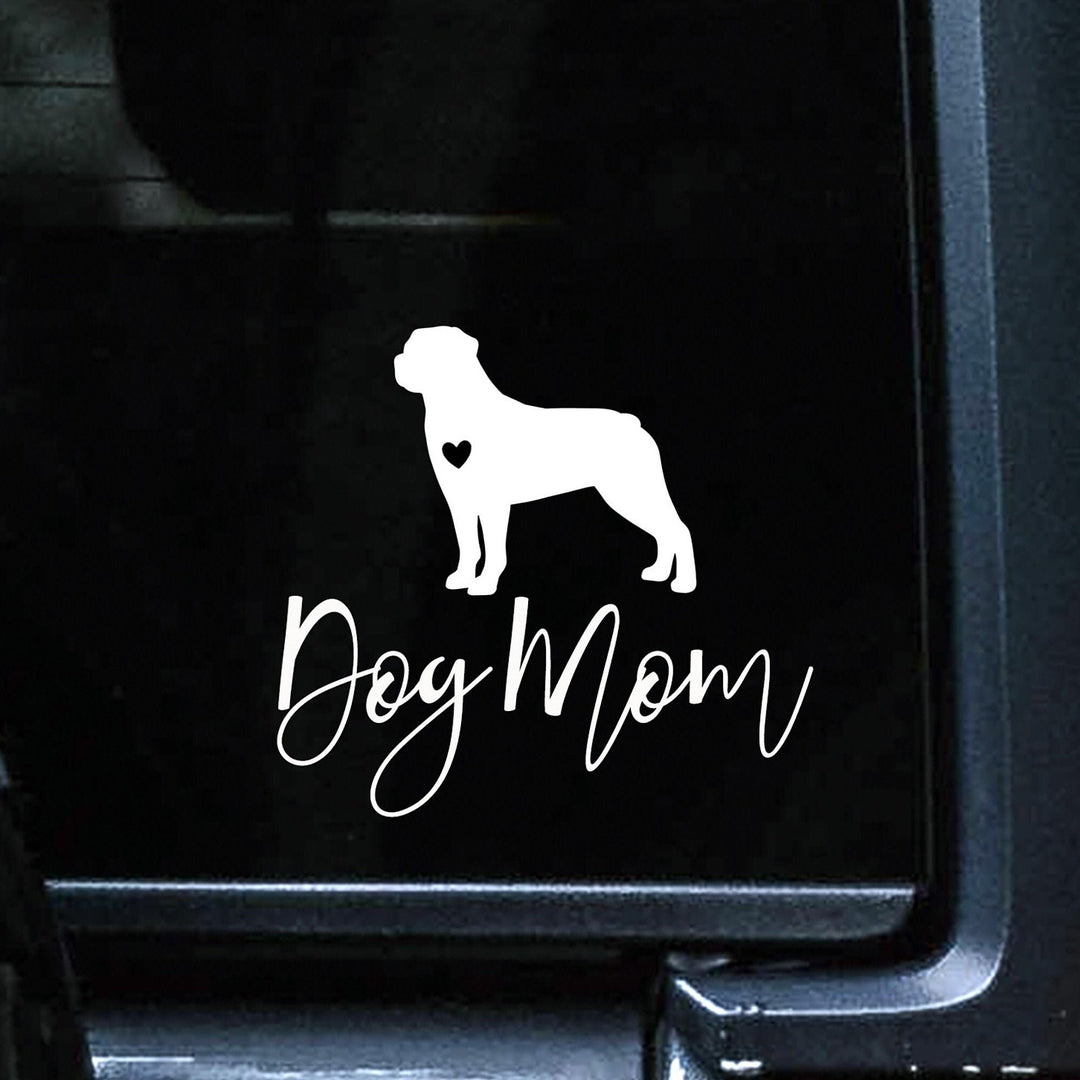 DOG MOM Auto Decal | Over 400 Breeds Available | Permanent Outdoor Vinyl | 4"x4" | White Matte Car Decal | Rottweiler