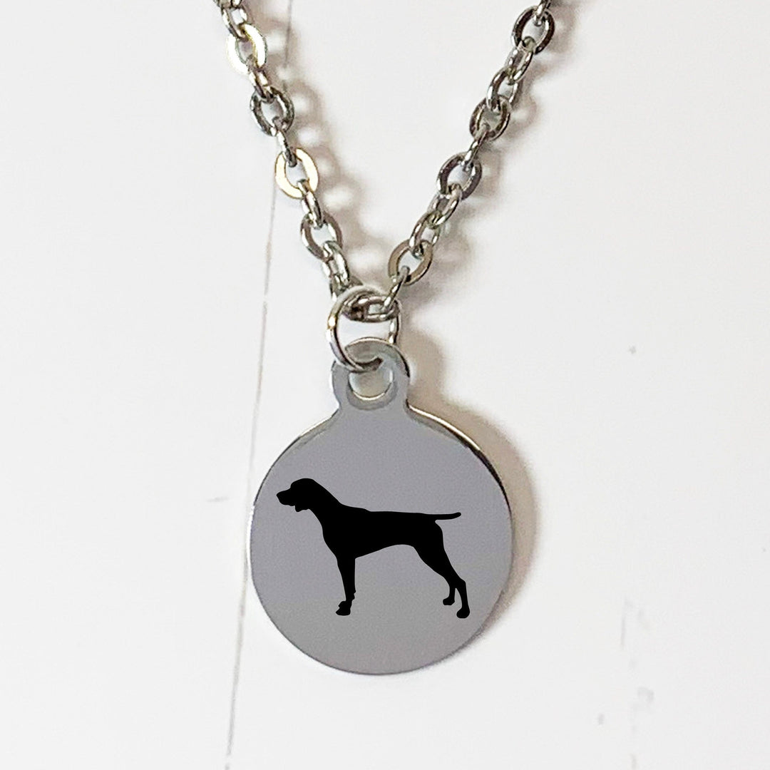 German Shorthair Pointer Necklace | Simple Silhouette | Charm Style on 18" Chain | Stainless Steel | Laser Engraved