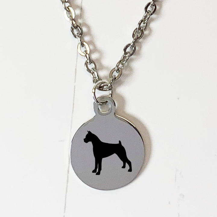 Boxer Necklace | Simple Silhouette | Charm Style on 18" Chain | Stainless Steel | Laser Engraved