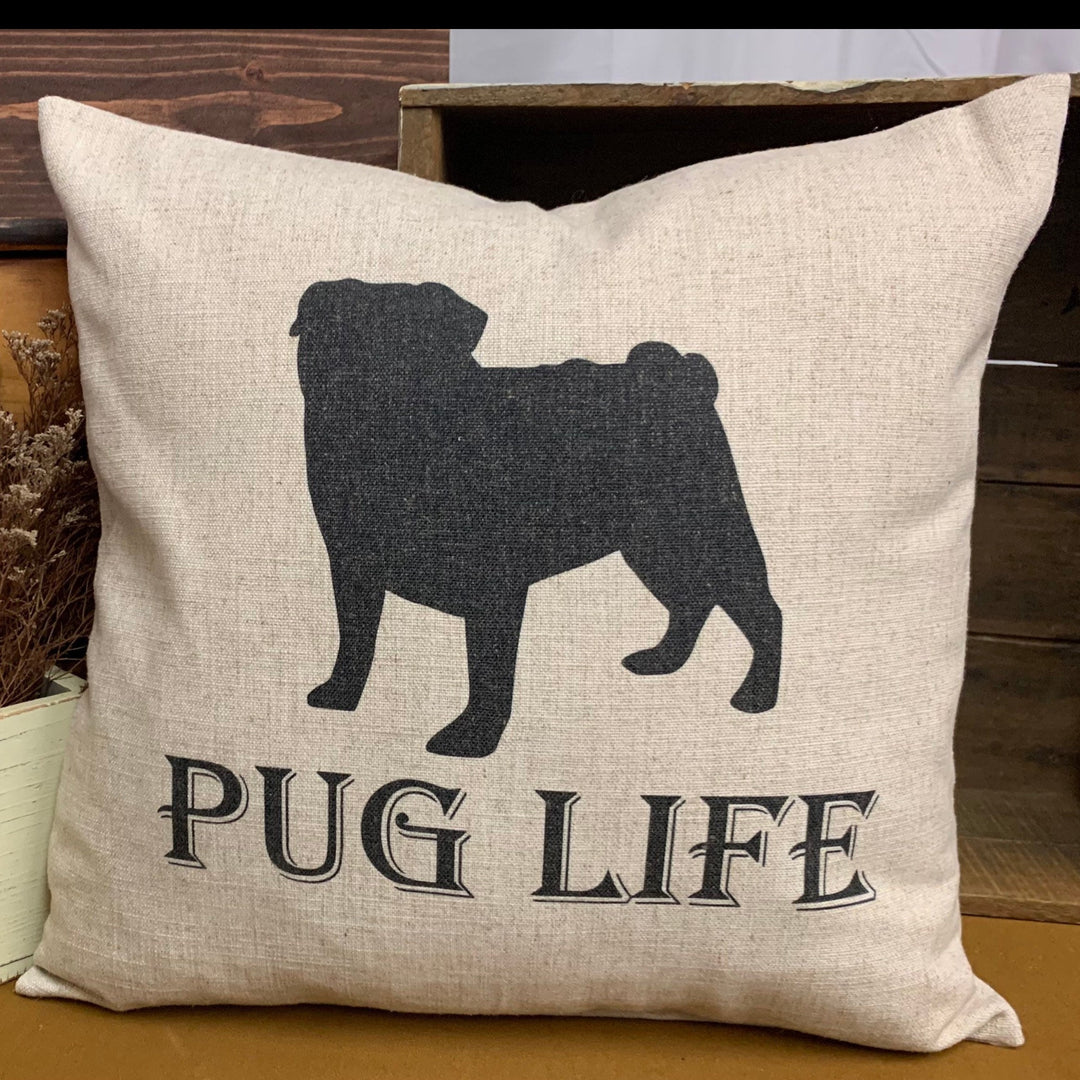 Pug Life Pillow Cover | Pug Life | Linen Blend | 17" x 17" | Cover Only