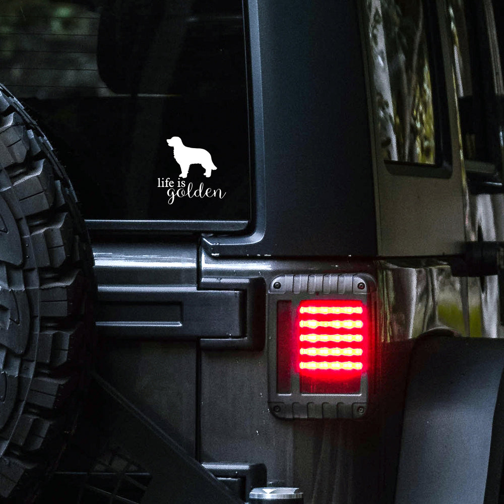 Life is Golden Car Decal | Permanent Outdoor Vinyl | 4"x4" | White Matte Car Decal | Golden Retriever