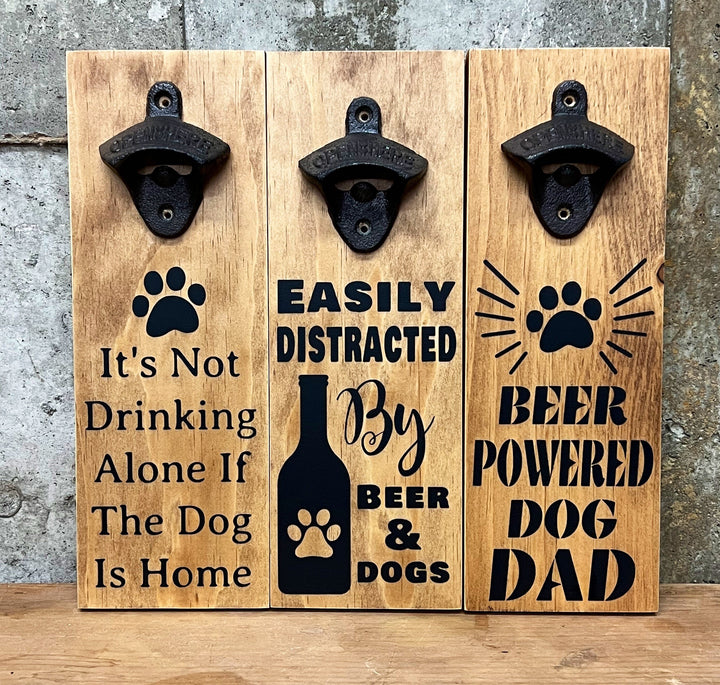 Dog Lover Bottle Opener, Handpainted on solid wood with bronze cast iron opener, Perfect gift for the dog lover who loves beer