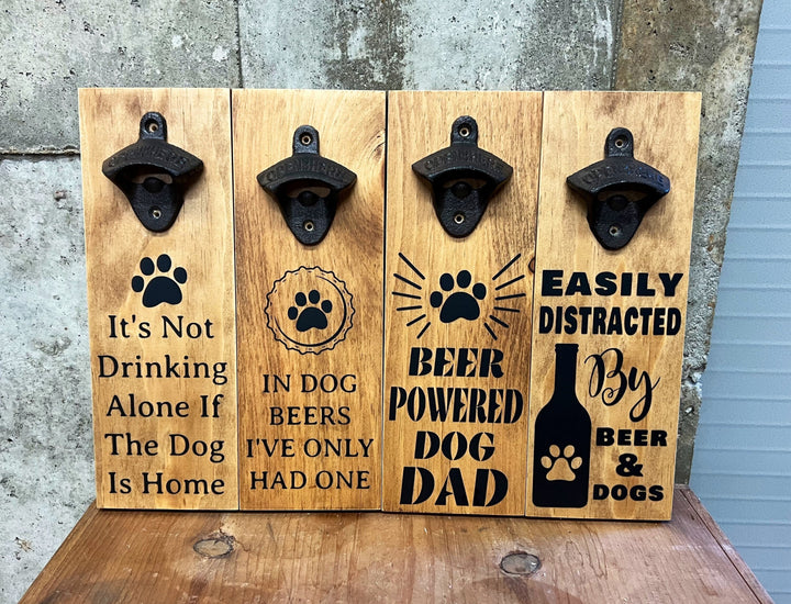 Dog Lover Bottle Opener, Handpainted on solid wood with bronze cast iron opener, Perfect gift for the dog lover who loves beer