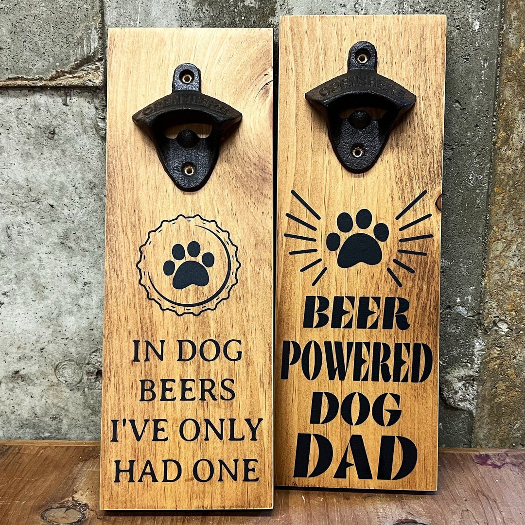 Dog Lover Bottle Opener, Handpainted on solid wood with bronze cast iron opener, Perfect gift for the dog lover who loves beer