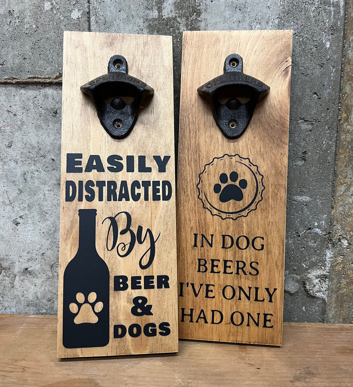 Dog Lover Bottle Opener, Handpainted on solid wood with bronze cast iron opener, Perfect gift for the dog lover who loves beer